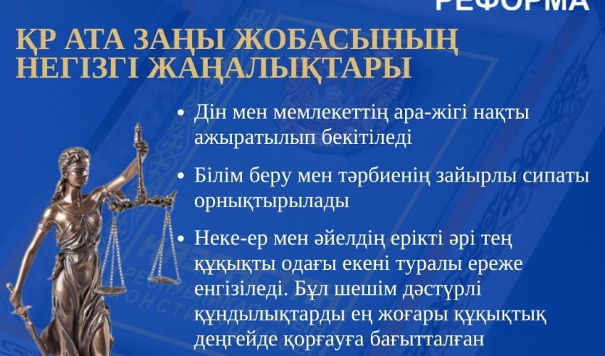 2026 ЖЫЛҒЫ КОНСТИТУЦИЯЛЫҚ РЕФОРМА: ҚР АТА ЗАҢЫ ЖОБАСЫНЫҢ НЕГІЗГІ ЖАҢАЛЫҚТАРЫ