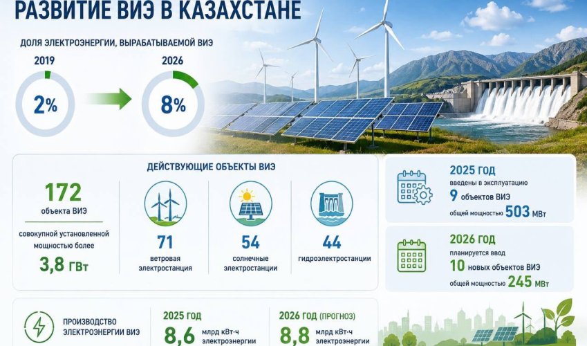 Қазақстанның энергия теңгеріміндегі ЖЭК үлесі алты жылда 4 есеге өсті